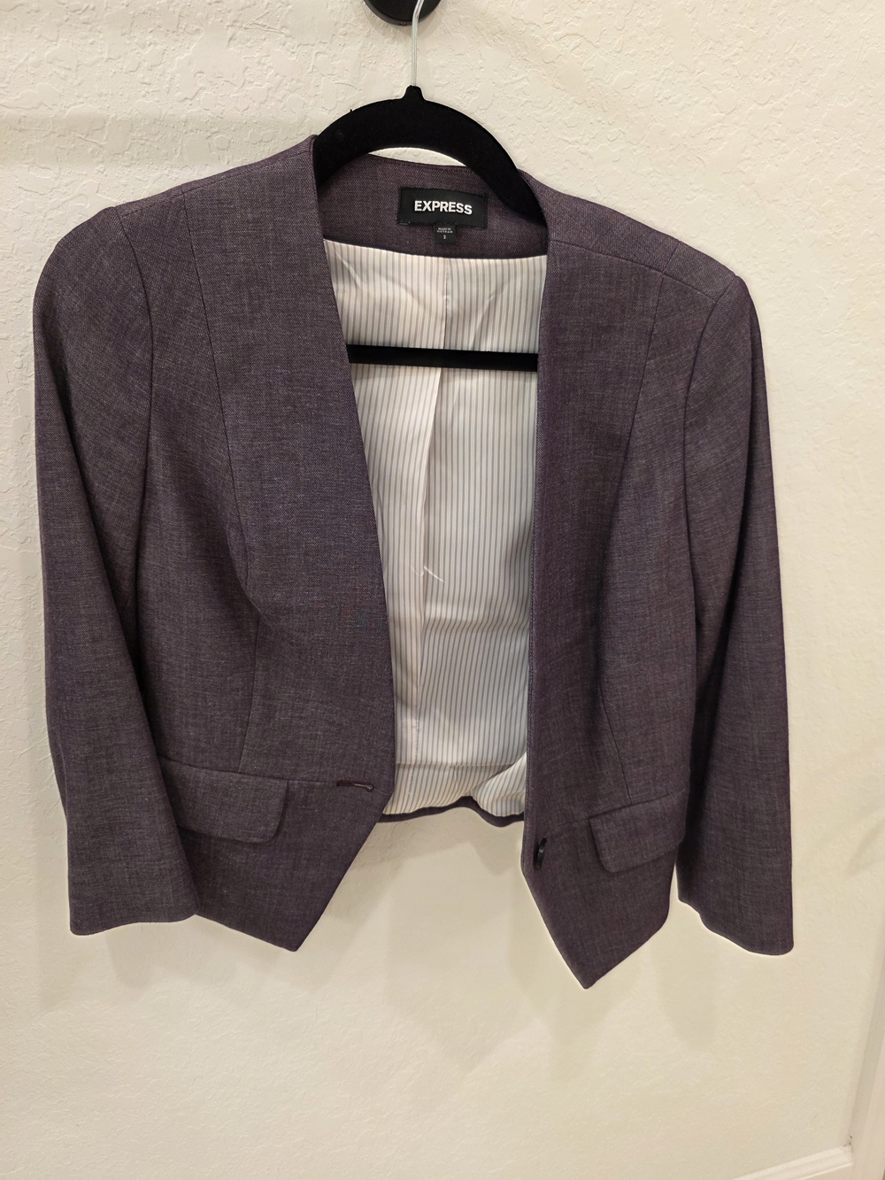 Express Women's Plum Collarless Open-Front Blazer